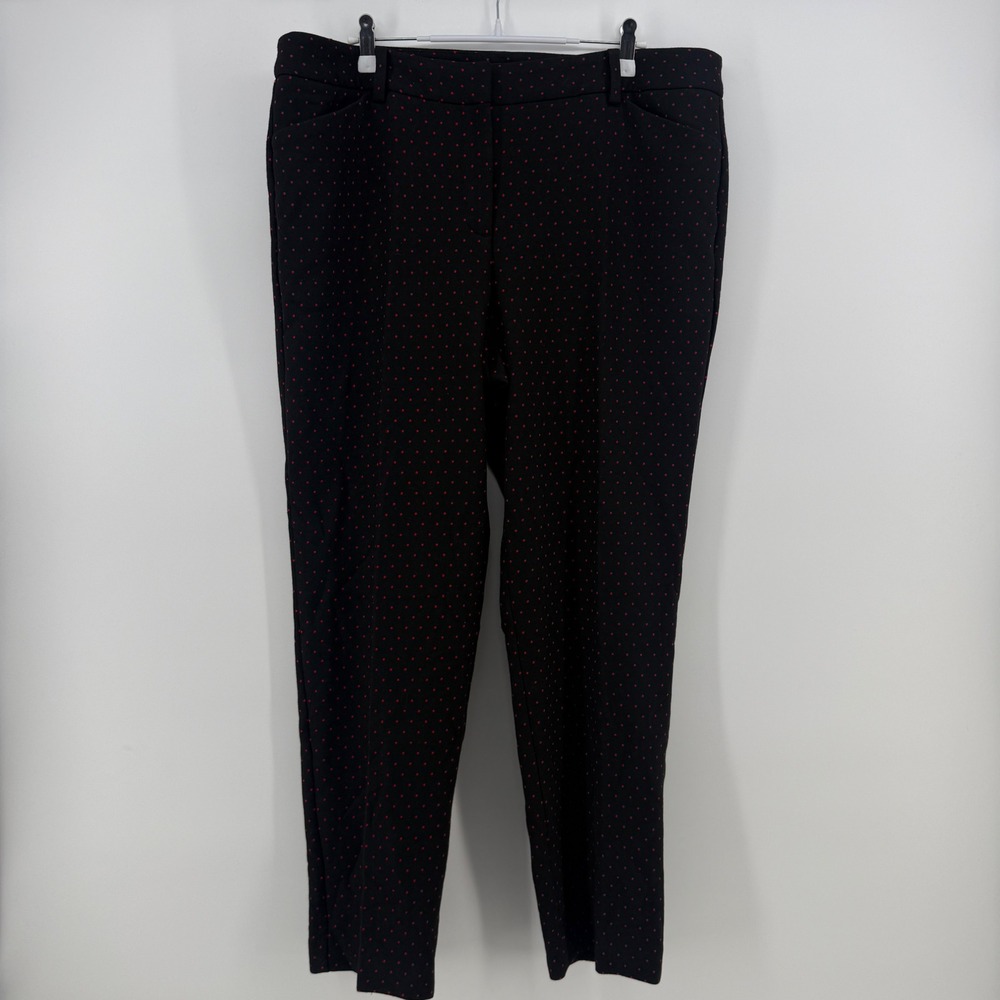 Talbots Hampshire Ankle Pants Womens 14 Black Red Polka Dot Slim Leg Trousers